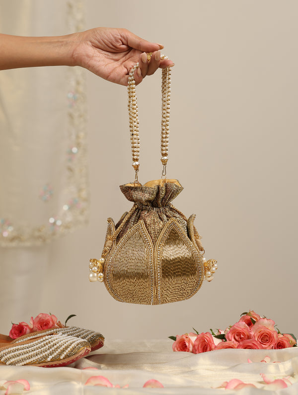 Gold Flower Potli Bag