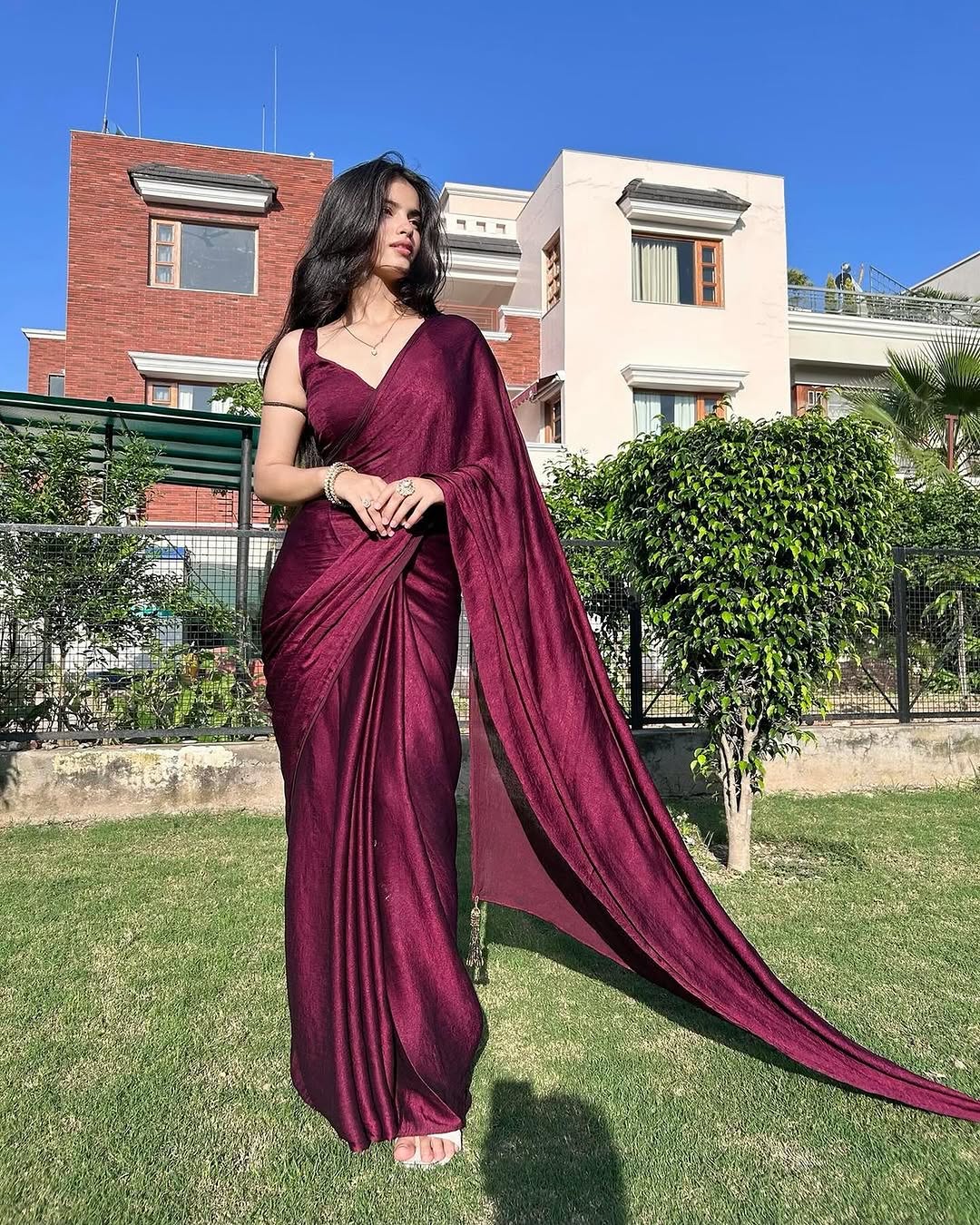 Noel Dual Shade Butter Chiffon Saree with Self Blouse Fabric