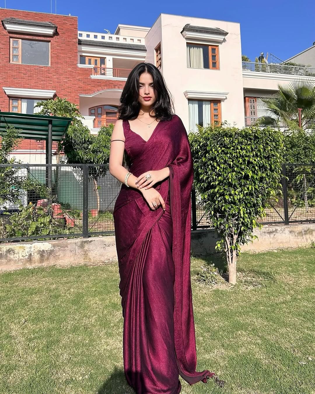 Noel Dual Shade Butter Chiffon Saree with Self Blouse Fabric