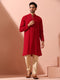 Red Korean Fabric Kurta with Hidden Placket