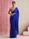 Electric Blue Solid Satin Saree with Tassels & Matching Blouse Fabric