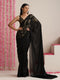 Black Metallic Satin Saree with Gold Embroidery and Self Blouse Fabric