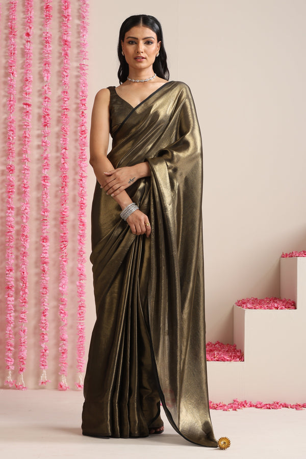 Black Gold Saree with Gold Pendants