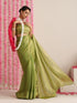 Mehndi Muse Saree – Metallic Satin Drape with Pendant Tassels & Self Blouse Fabric
