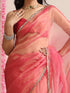 Pink Magic Saree – Metallic Chiffon Drape with Lace Border & Blouse Fabric