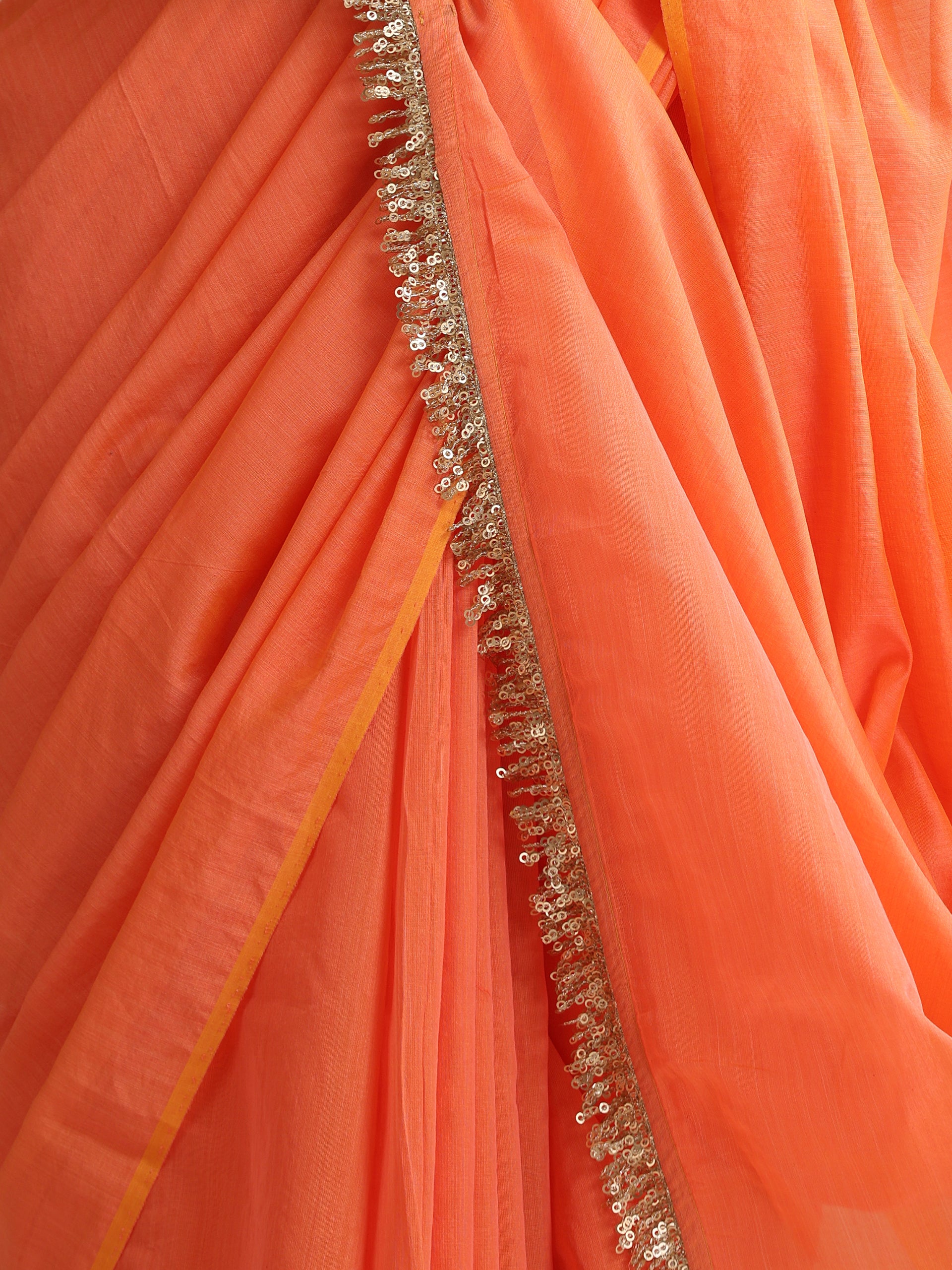 Pink-Orange Dual Shade Cotton Chanderi Saree with Gold Pallu