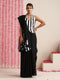Black Cotton Chanderi Saree with Embroidery and Stripe Blouse Fabric