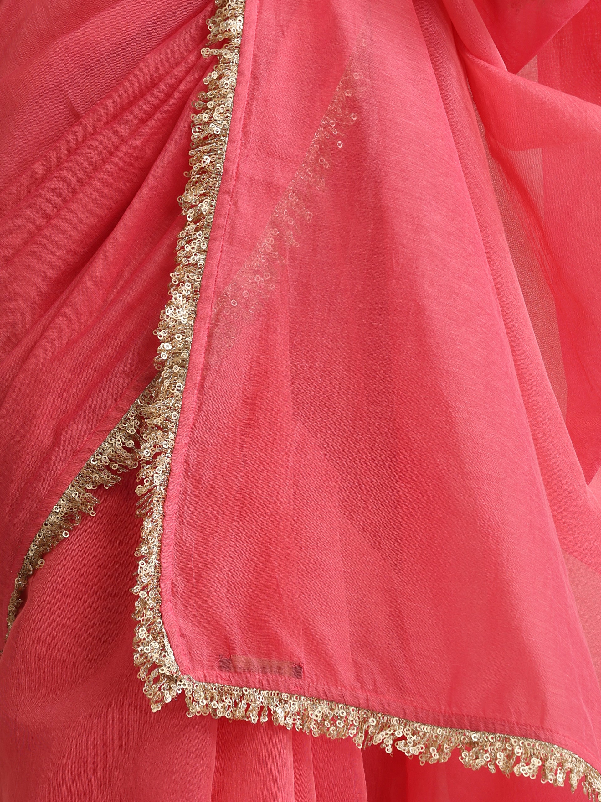 Pink Cotton Chanderi Saree with Gold Border