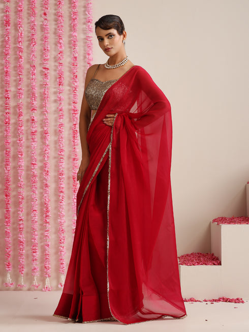 Rouge Allure Chiffon Saree with Lace Edge