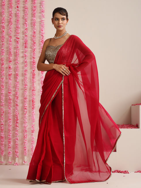 Rouge Allure Chiffon Saree with Lace Edge