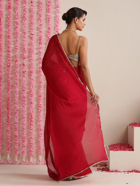 Rouge Allure Chiffon Saree with Lace Edge