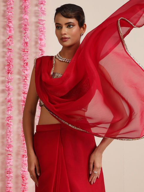 Rouge Allure Chiffon Saree with Lace Edge