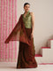 Pre-Draped Dual Shade Red-Green Metallic Satin Saree with Gold Ombre Blouse Fabric (2-Piece Set)