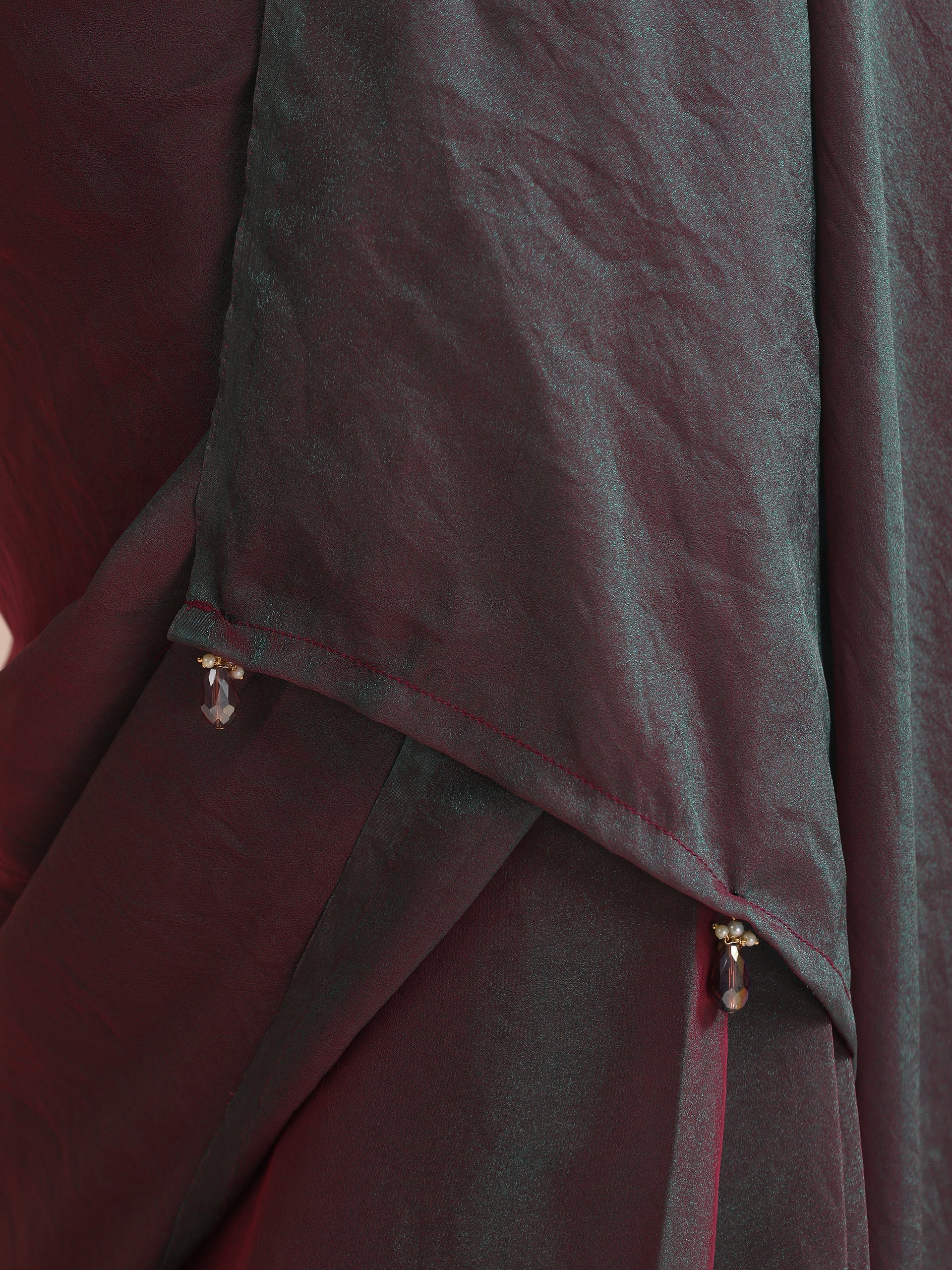 Blue Maroon Dual Shade Chiffon Saree with Pendants