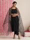 Women’s Black Strappy Kurta Set with Silver Net Dupatta | 3 Pc Festive Ethnic Co-ord