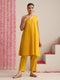 Yellow Cotton Slub Sleeveless Kurta Set for Women | 2 Pc Co-ord with Hand Embroidery