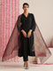 Women’s Black Cotton Slub Kurta & Pyjama Set with Metallic Purple Dupatta | 3 Pc Classic Ethnic Festive Wear