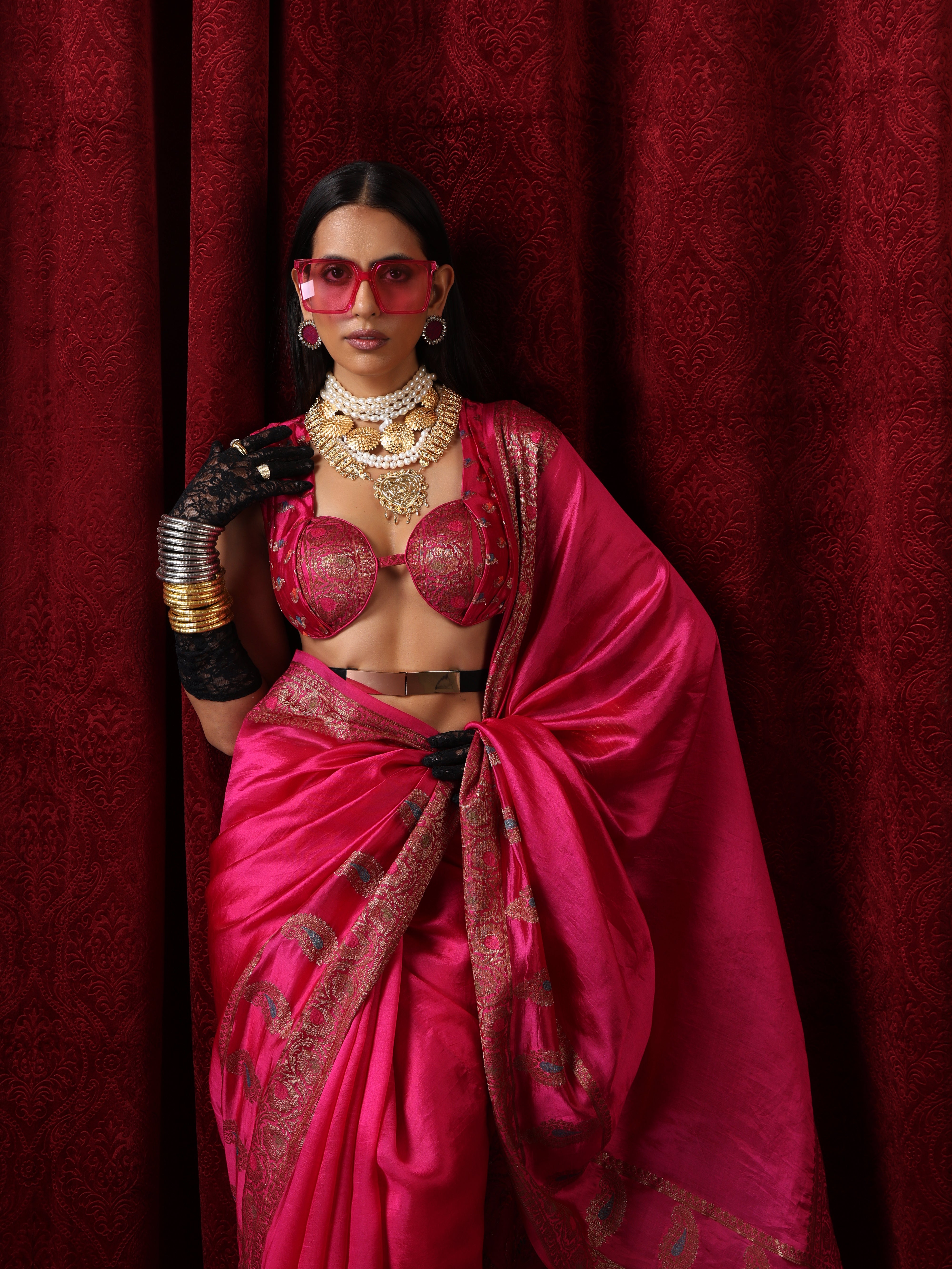 Banarasi Meena Kari Pink Pure Silk Saree with Blouse Fabric