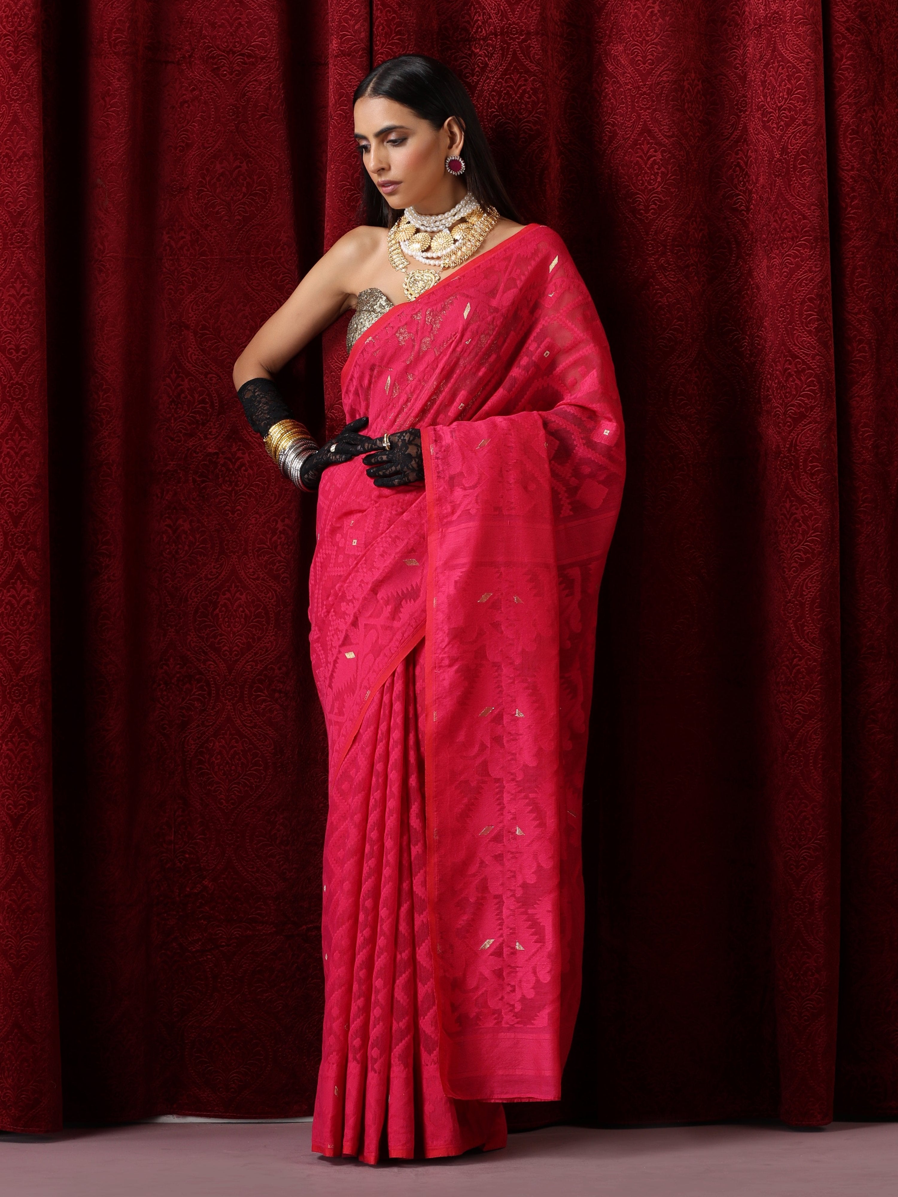 Rosemati Red Jamdani Cotton Saree