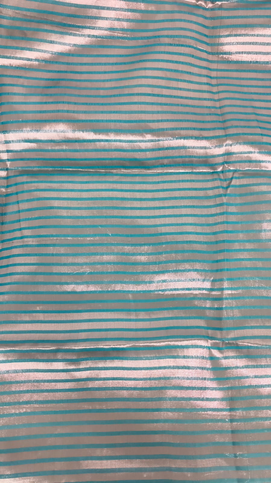 Turquoise Organza Saree with Zari Buti and Matching Stripe Blouse Fabric