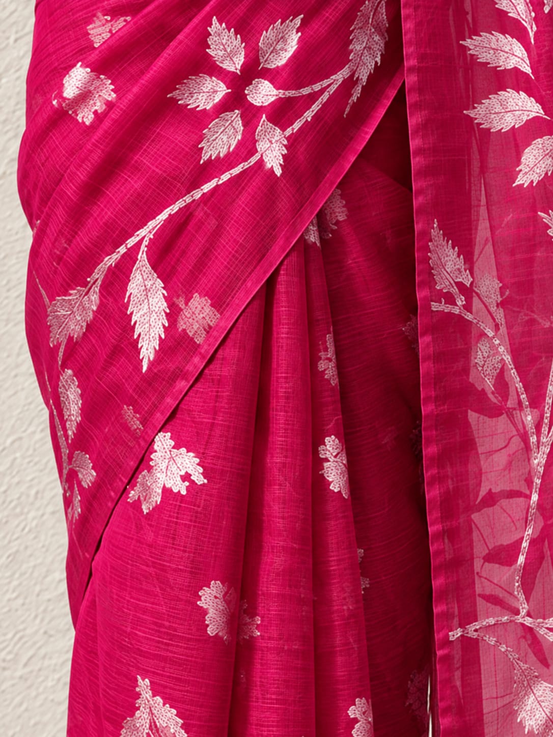 Fuschia Organza Saree with Zari Buti and Matching Stripe Blouse Fabric