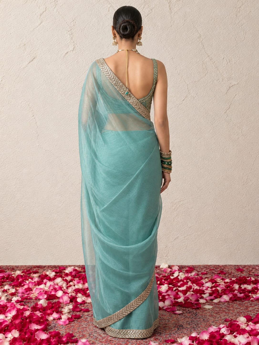 Blue Magic Chiffon Gold Edge Saree with Blouse Fabric