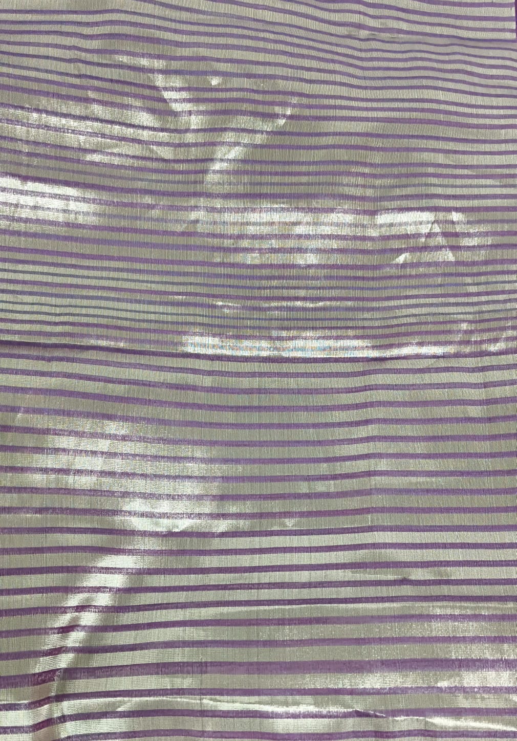 Purple Organza Saree with Zari Buti and Matching Stripe Blouse Fabric