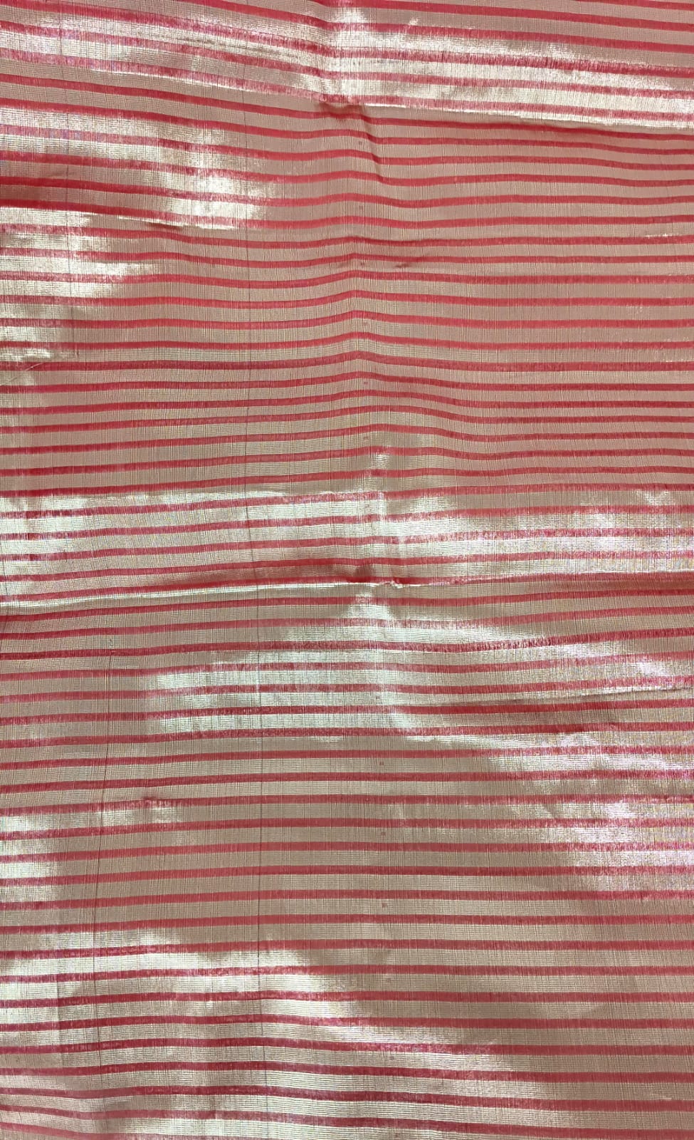 Red Organza Saree with Zari Buti and Matching Stripe Blouse Fabric