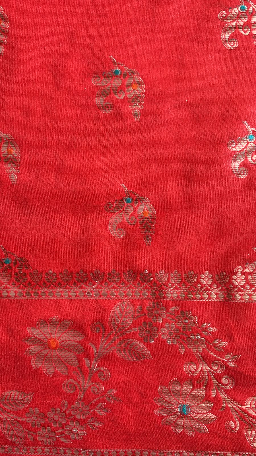Red Pure Silk Saree with Meenakari and Blouse Fabric