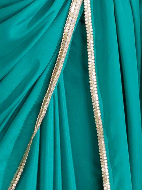 Turquoise Satin Saree with Lace