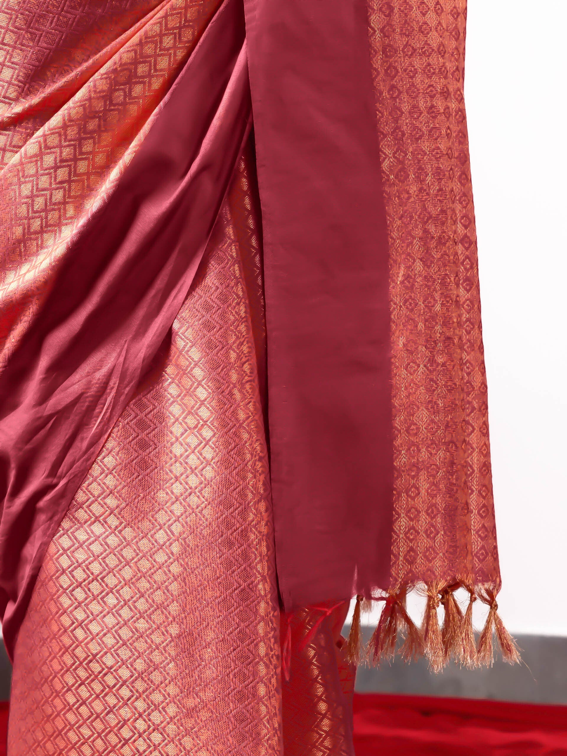 Jwala Orange Gold Bhagalpur Silk Blend Saree with Blouse Fabric
