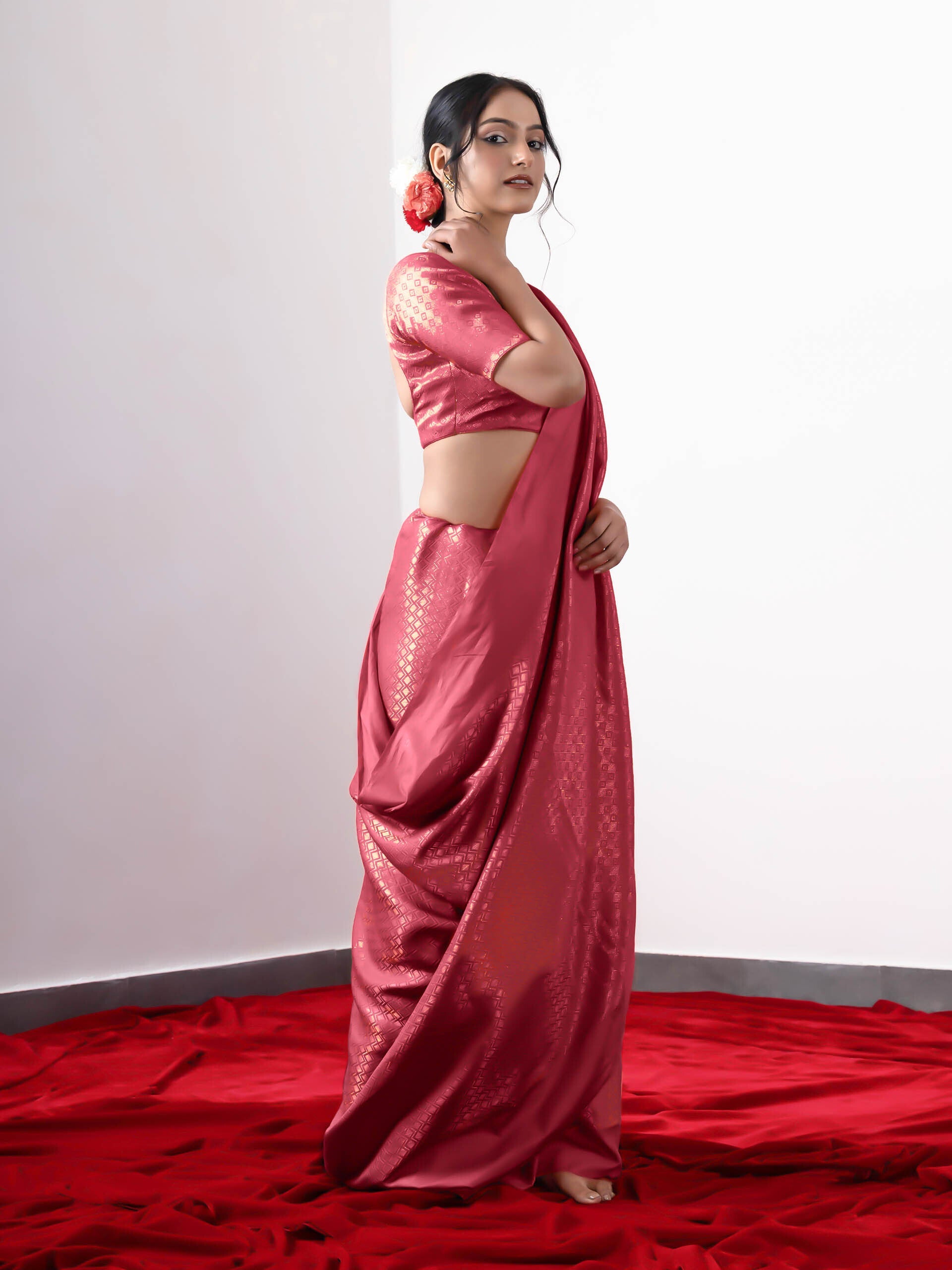 Jwala Orange Gold Bhagalpur Silk Blend Saree with Blouse Fabric