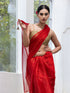 Passion Red and Gold Floral Print Chiffon Saree with Pendants