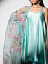 3pc SET - Mint Stripe Satin Dress , Pants and Organza Printed Dupatta with Lace