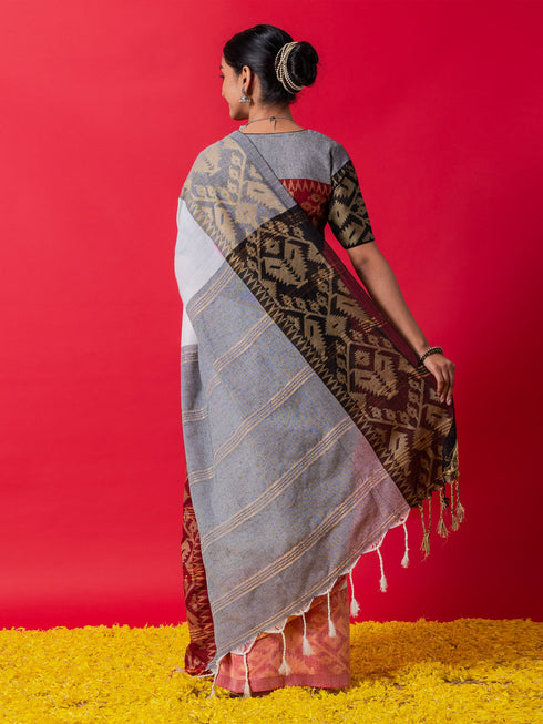 White Ghoomar Ganga Yamuna Cotton Saree with Blouse Fabric