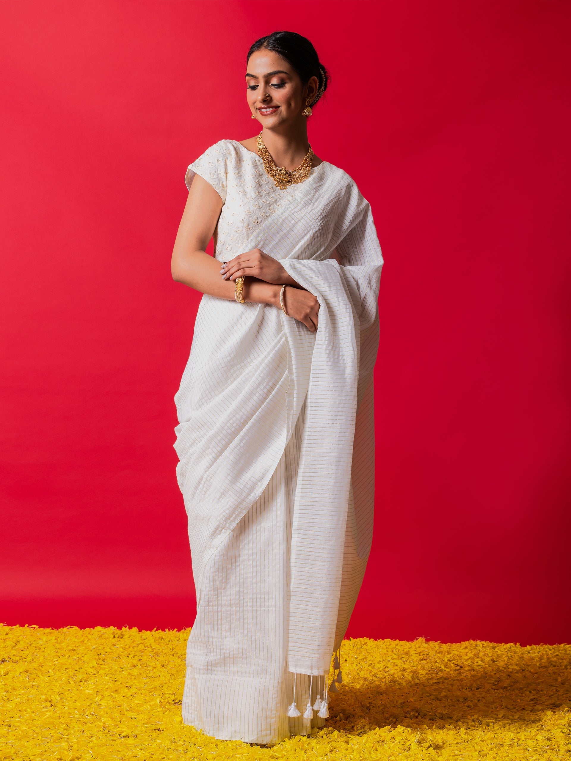 White Swan Khadi Cotton Stripe Saree