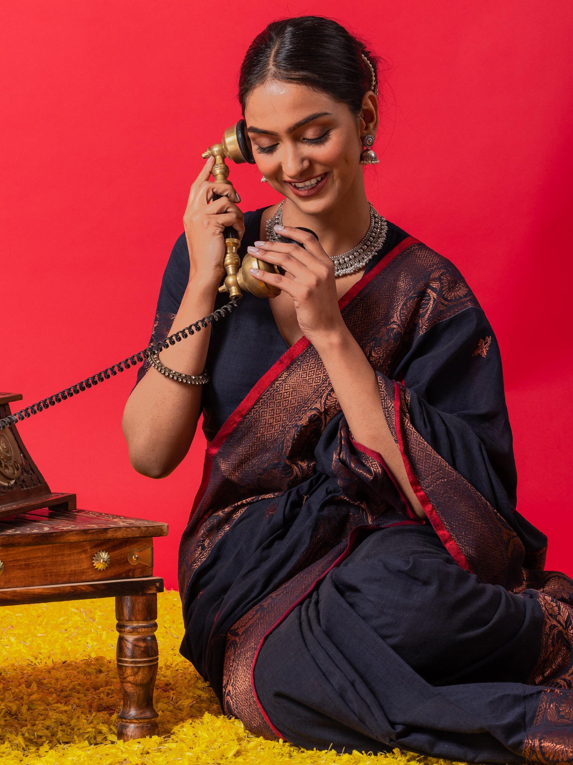 Pure Neelkanth Bronze Jamdani Cotton Saree with Blouse Fabric