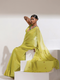 Peridot Shimmer Chiffon Saree with Bronze Flowers Hand stitched on Pallu with Blouse fabric