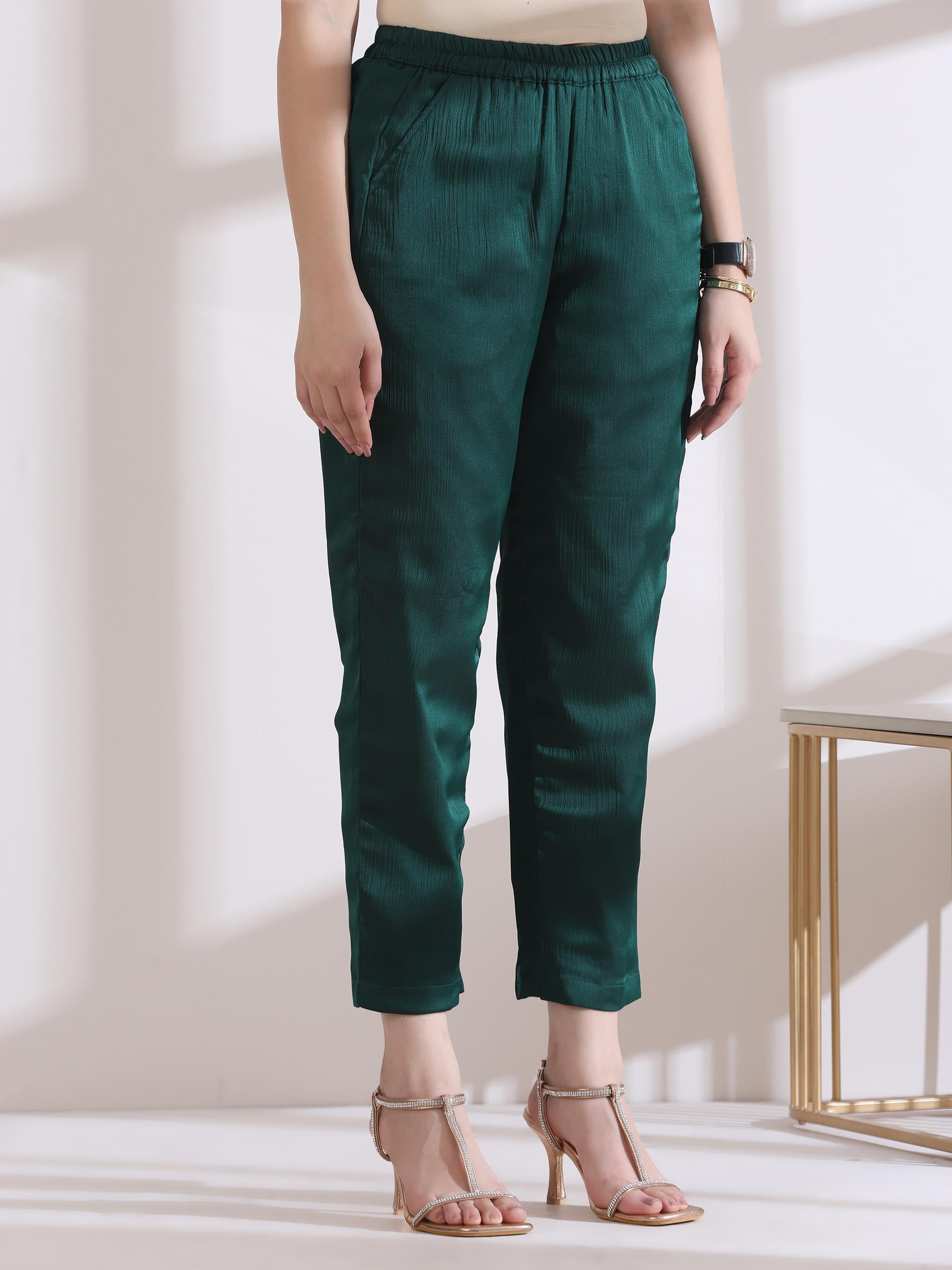 Women's Dual Shade Emerald Butter Chiffon Embroidered Kurta with Matching Pants and Dupatta 3 Piece Set | Straight Fit, Round Neck, 3/4 Sleeves, Dupatta, Festive Wear