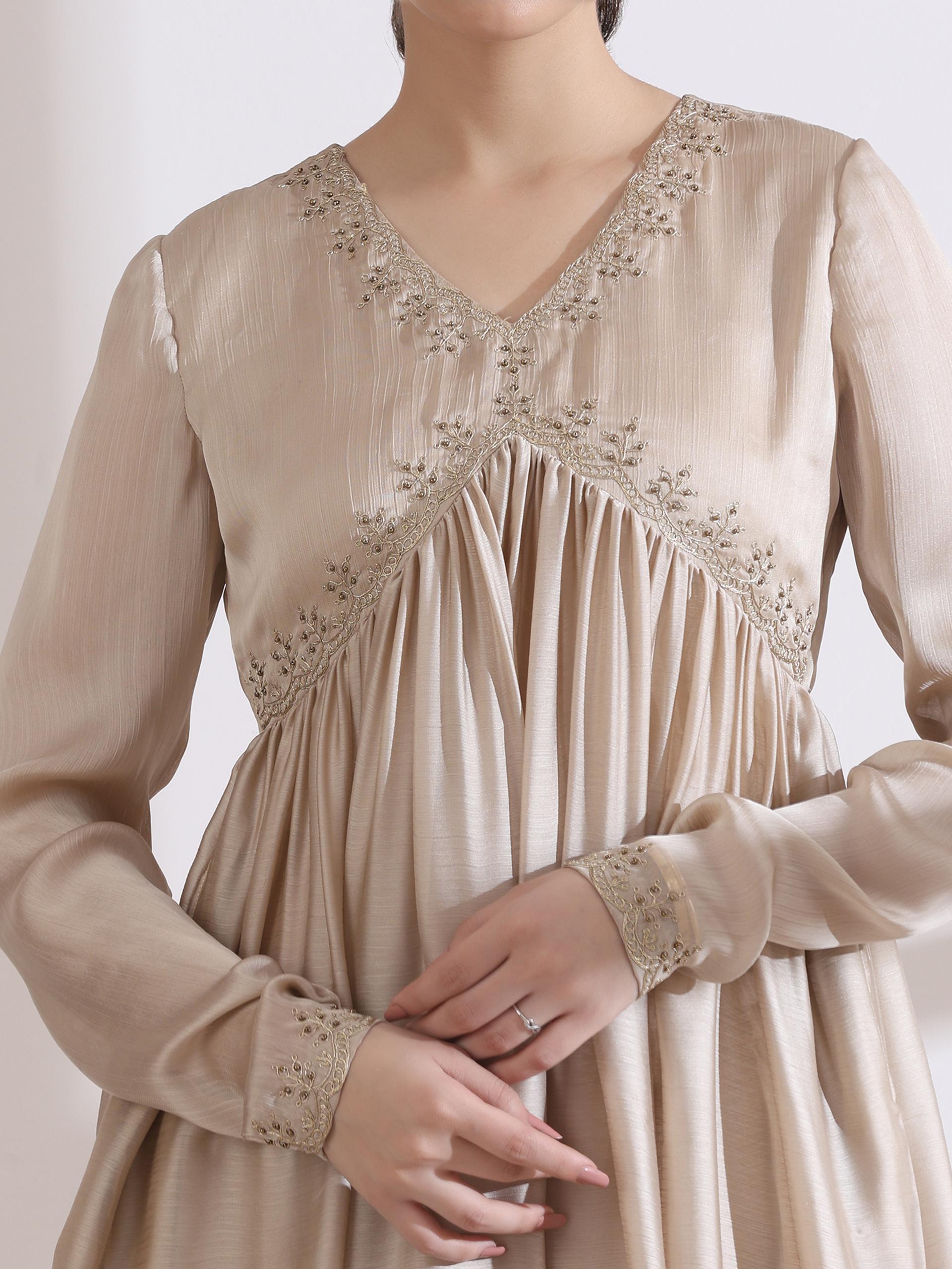 3 Pc Set - Bare Bling Butter Chiffon With Embroidery Beads With Matching Pants And Dupatta