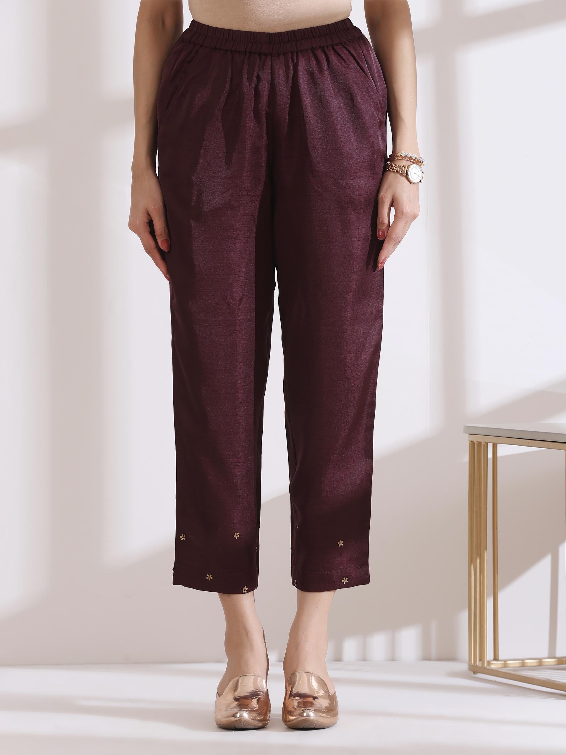 Women's Chocolate Sleeveless Kurta with Beads and Pants 2 Piece Set | Straight Fit, V Neck, Sleeveless, Pants, Work Wear, Casual Wear, (Lux Fabric)