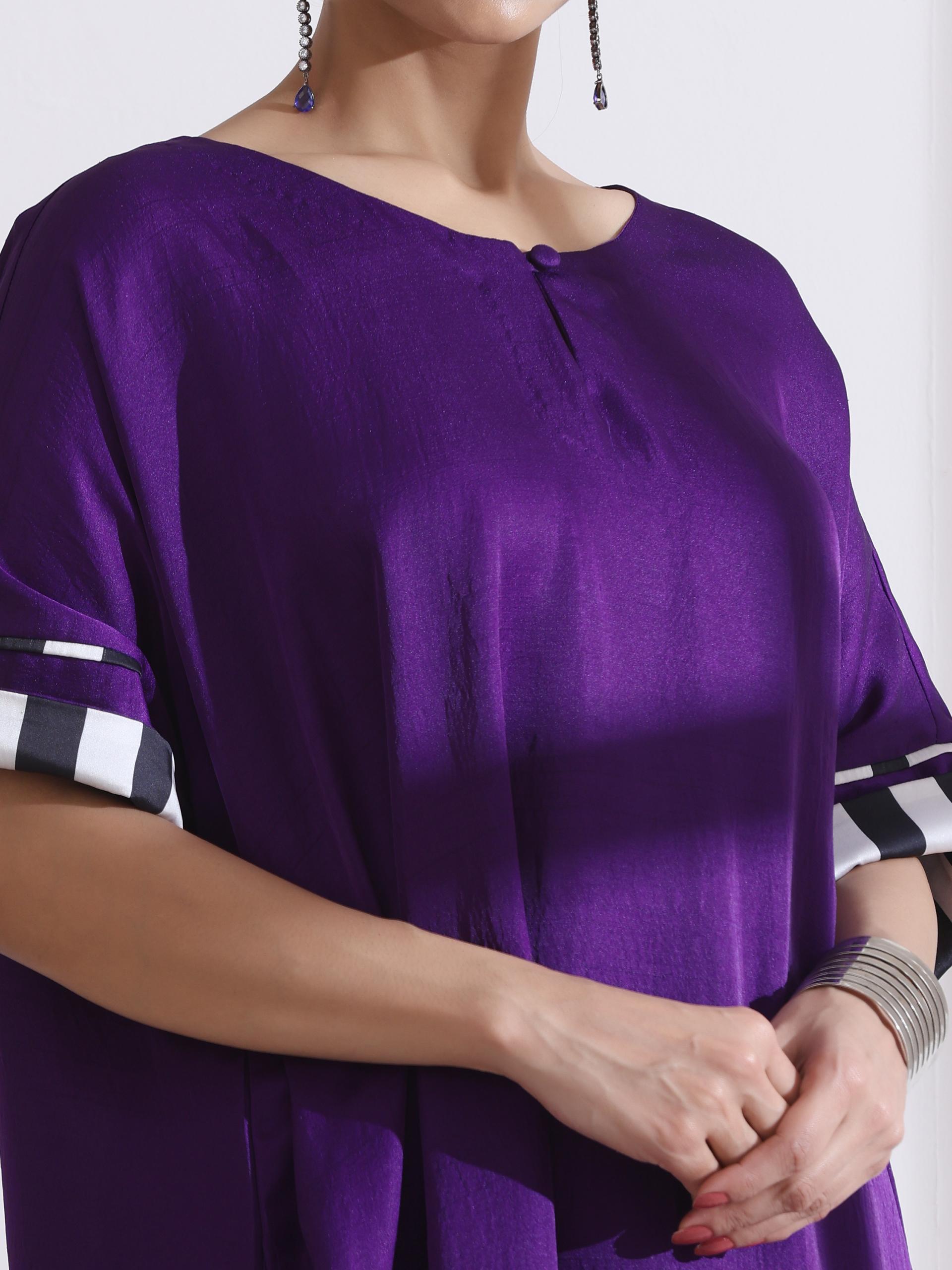 Women's Purple Easy Kurta with Chevron Inner Details 1 Piece | Straight Fit, Round Neck, 3/4 Sleeves, Workwear, (Lux Fabric)
