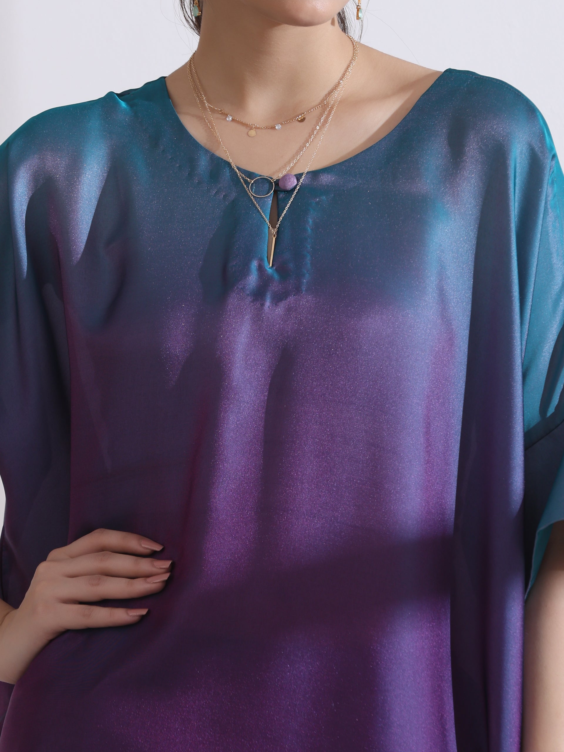 Women's Soft Chiffon Satin Rarity Ombre Kurta with Pants 2 Piece Set | A-Line, Round Neck, 3/4 Sleeves, Workwear, Partywear, (Chiffon Satin)