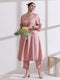 Women's Light Pink Kurta with Flower and Pearls Detailing with Pants 2 Piece Set | A-Line, V Neck, 3/4 Sleeves, Work Wear, Casual (Lux Fabric)