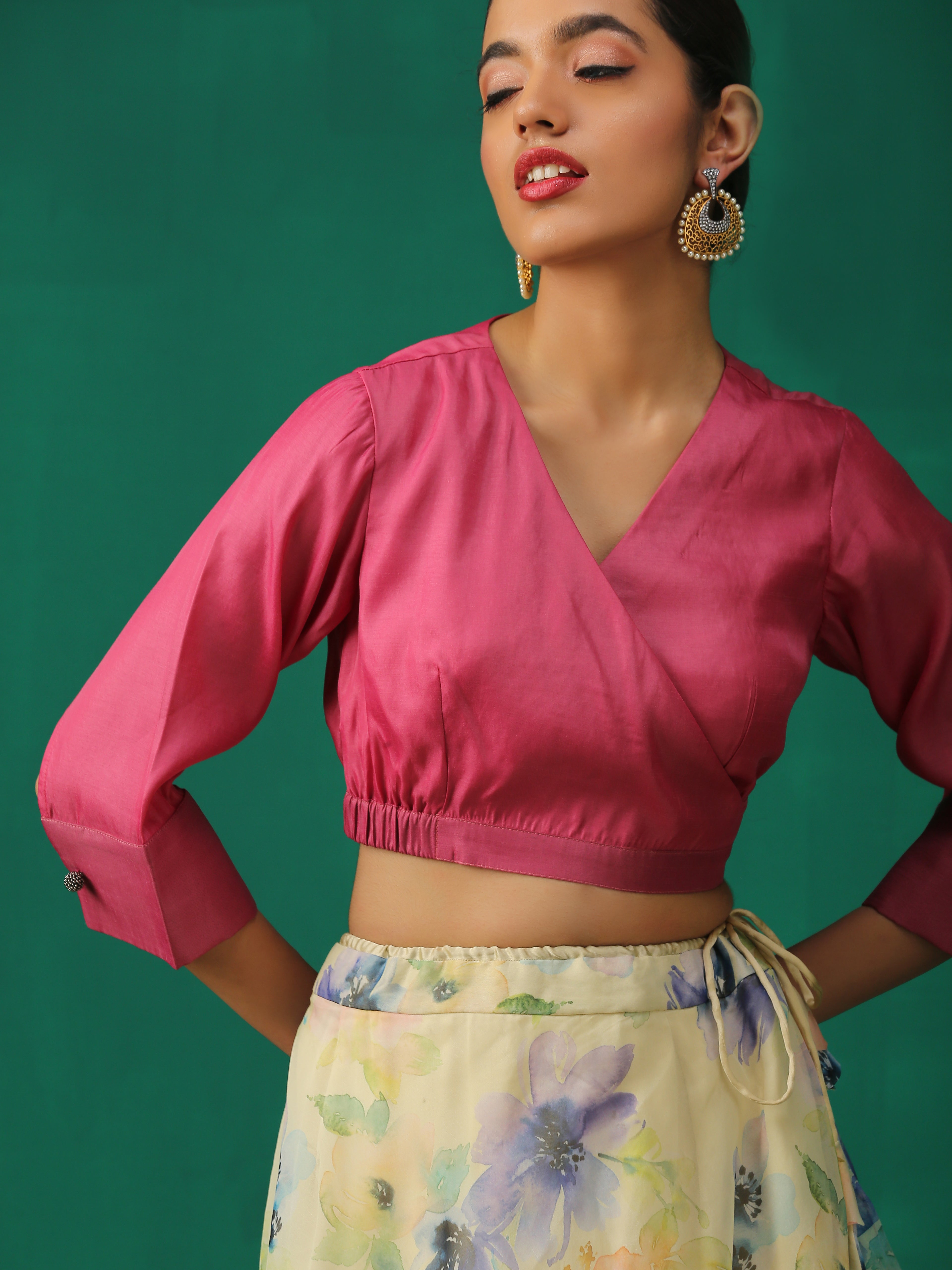 Pink Mousse Wrap Blouse