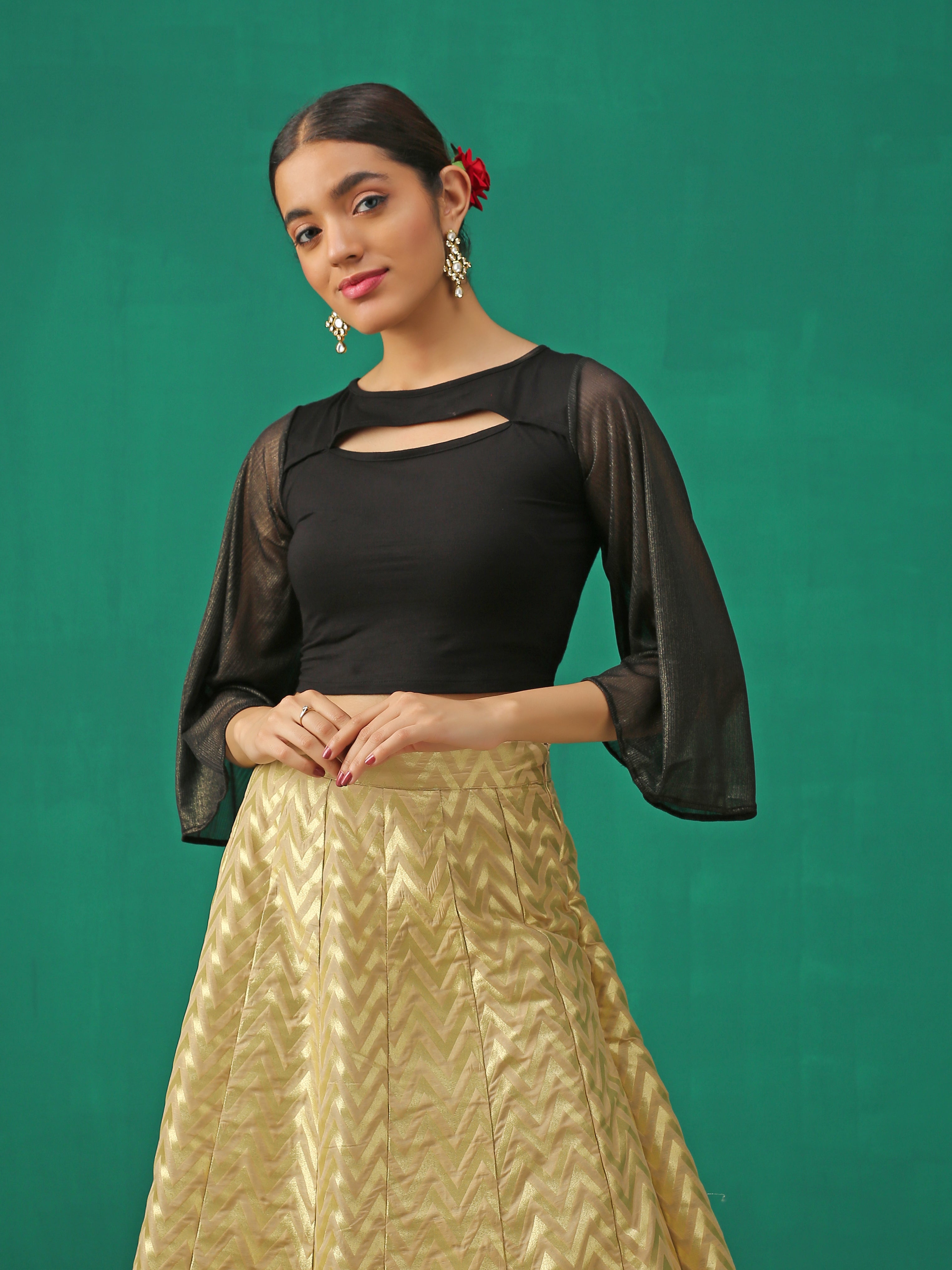 Black Knit Peep Blouse