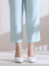 Women's Light Blue Collar Kurta with Pearls and Pants 2 Piece Set | Straight Fit, V Neck, 3/4 Sleeves, Work Wear, (AirSkin Cotton Silk Blend)