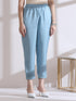 2 Pc Set - Prf'T Lux Blue Hand Stitched Yoke Sleeveless Kurta With Pants