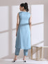 2 Pc Set - Prf'T Lux Blue Hand Stitched Yoke Sleeveless Kurta With Pants