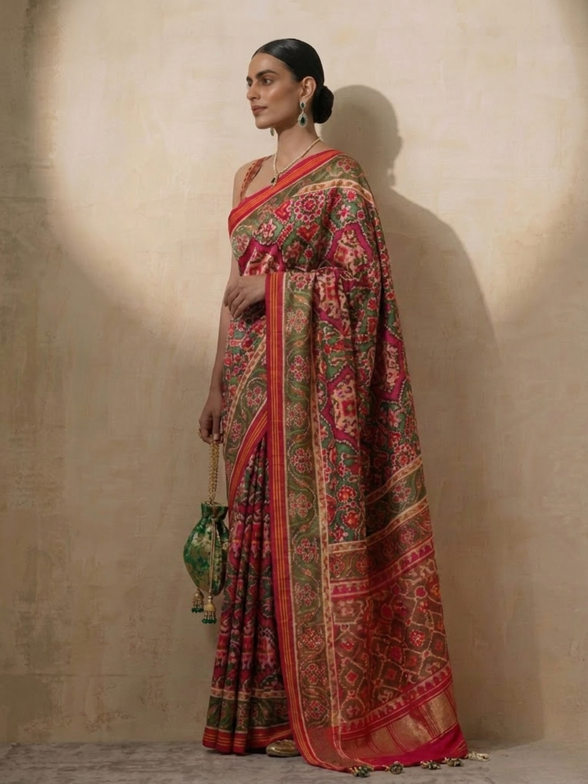 Red Silk patola saree with Self Blouse